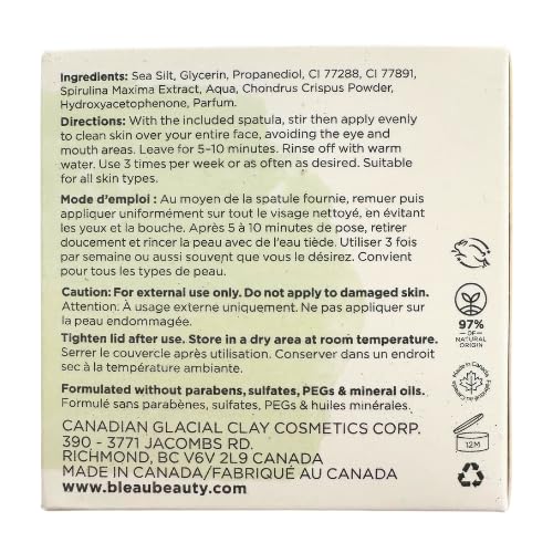 BL'EAU Nourishing Spirulina Clay Mask - Hydrate skin Replenish and Soothe and Pore Tightening, 80 g ℮ Net Wt. 2.8 oz