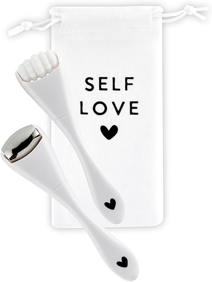 Bella Facial Roller Spa Set for Daily Skin Care Beauty Routine With Travel Bag, Stainless Steel White - SET OF 2