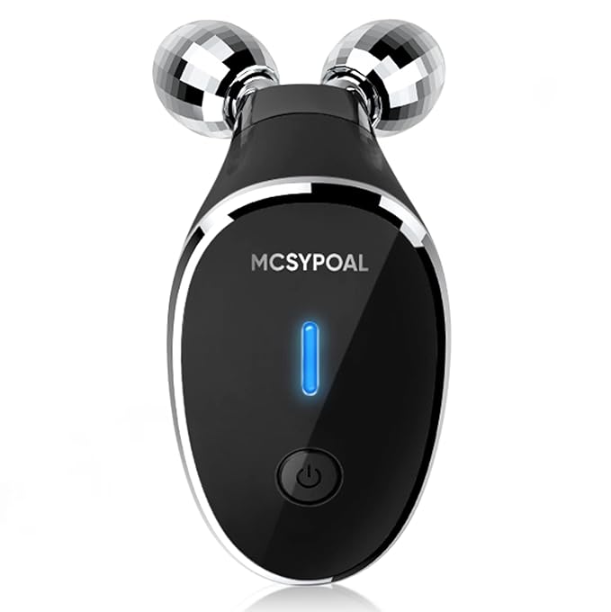 Microcurrent-Facial-Device, 5-in-1 Microcurrent Multifunctional Facial Massager, Face Roller Face Massager for Skin Care, Glossy Black