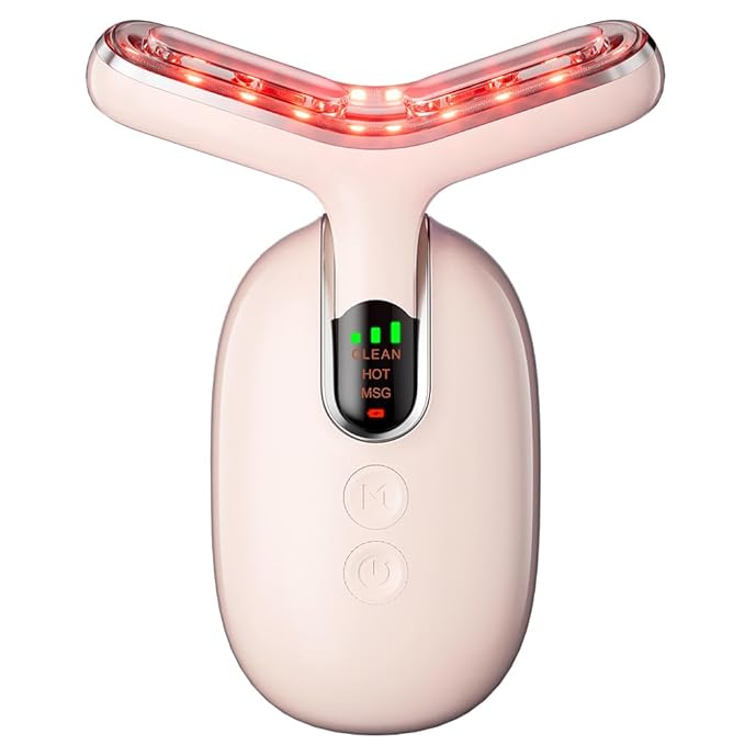 Neck Face Massager, Multifunctional Facial Massager, Face Sculpting Tool for Skin Care with Vibration, Thermal (Pink Silver)