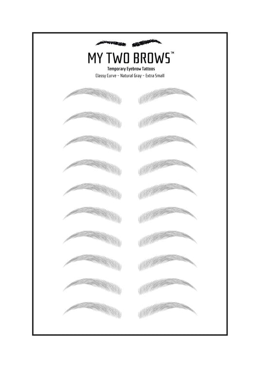 (10 pairs) Natural Grey Temporary Eyebrow Tattoo - Extra Small Size - Waterproof & Smudgeproof - Classy Curve Style Eyebrow Stickers - Sheet Lasts up to 30 Days - Won't Work on Existing Brows
