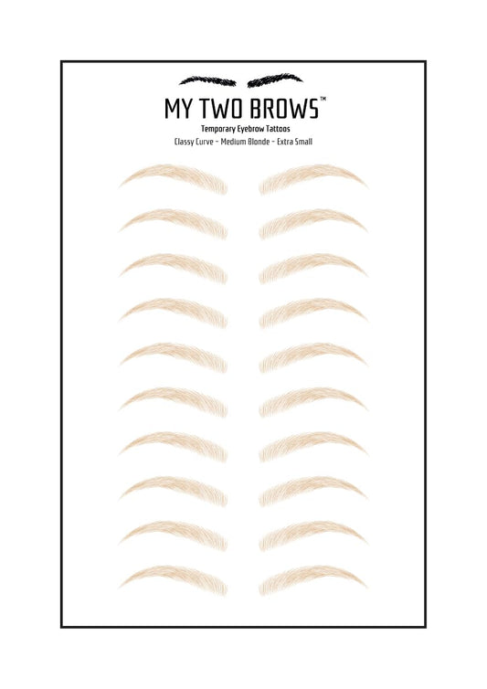 (10 pairs) Medium Blonde Temporary Eyebrow Tattoo - Extra Small Size - Waterproof & Smudgeproof - Classy Curve Style Eyebrow Stickers - Sheet Lasts up to 30 Days - Won't Work on Existing Brows