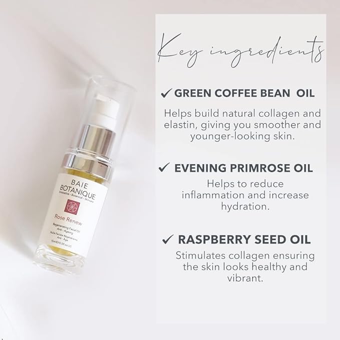 Baie Botanique Anti-Aging Facial Oil 30ml - Rose Absolute, Camelia, Borage, Evening Primrose, Abyssinian & Amla Oil - 100% Natural, 90% Organic