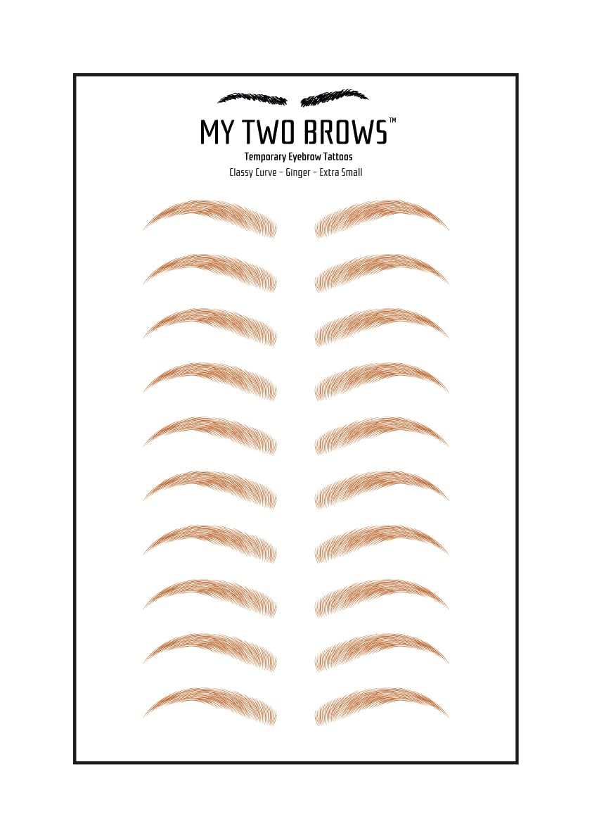 (10 pairs) Ginger Temporary Eyebrow Tattoo - Extra Small Size - Waterproof & Smudgeproof - Classy Curve Style Eyebrow Stickers - Sheet Lasts up to 30 Days - Won't Work on Existing Brows