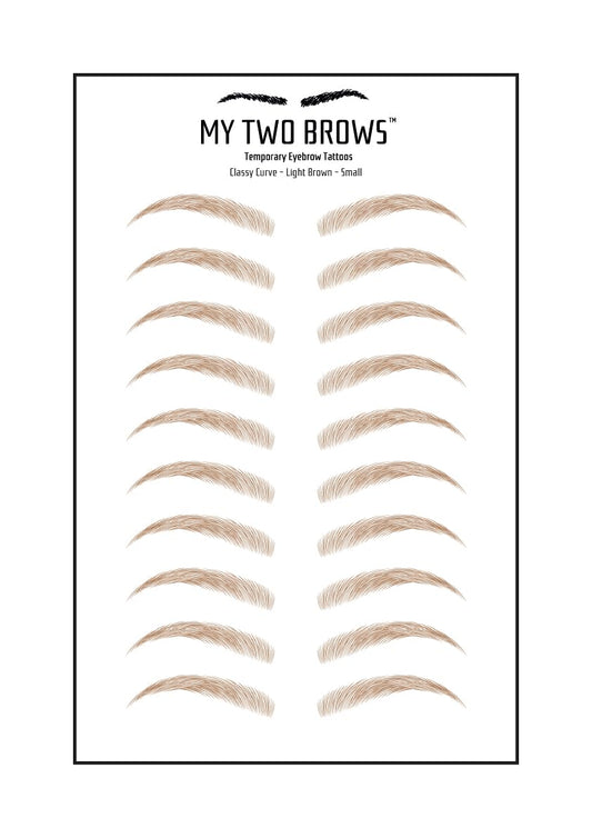 (10 pairs) Light Brown Temporary Eyebrow Tattoo - Small Size - Waterproof & Smudgeproof - Classy Curve Style Eyebrow Stickers - Sheet Lasts up to 30 Days - Won't Work on Existing Brows