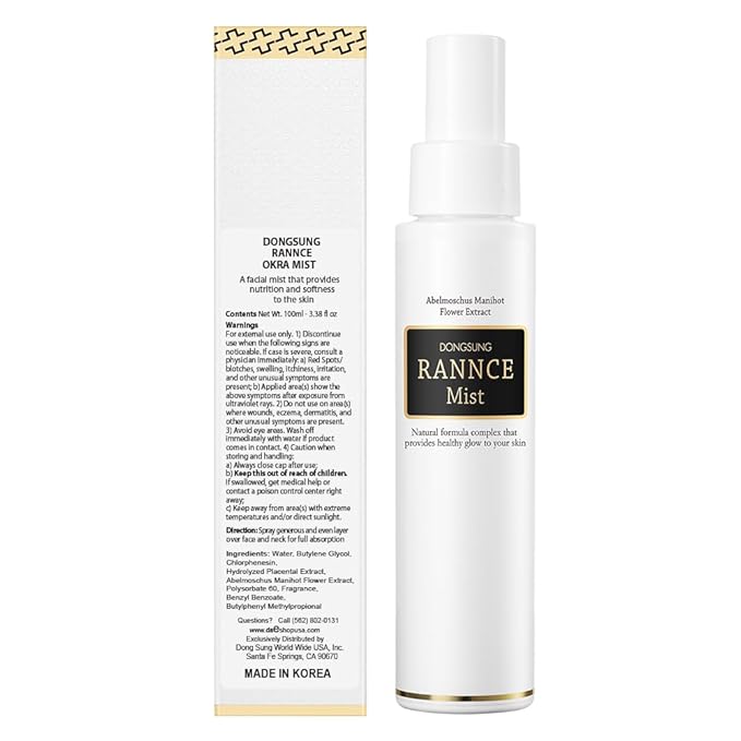 DONGSUNG Facial Mist, Face Mist with Okra Fruit Extract and Abelmoschus Manihot Flower Extract, Hydrates and Nourishes Skin, Day Care (Okra, 3.38 fl oz)