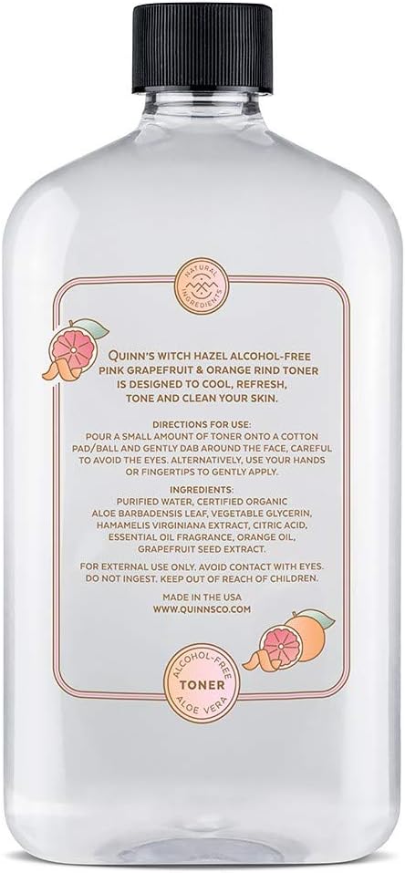 Quinn’s Alcohol Free Witch Hazel with Aloe Vera 16 Ounce (Pink Grapefruit and Orange Rind)
