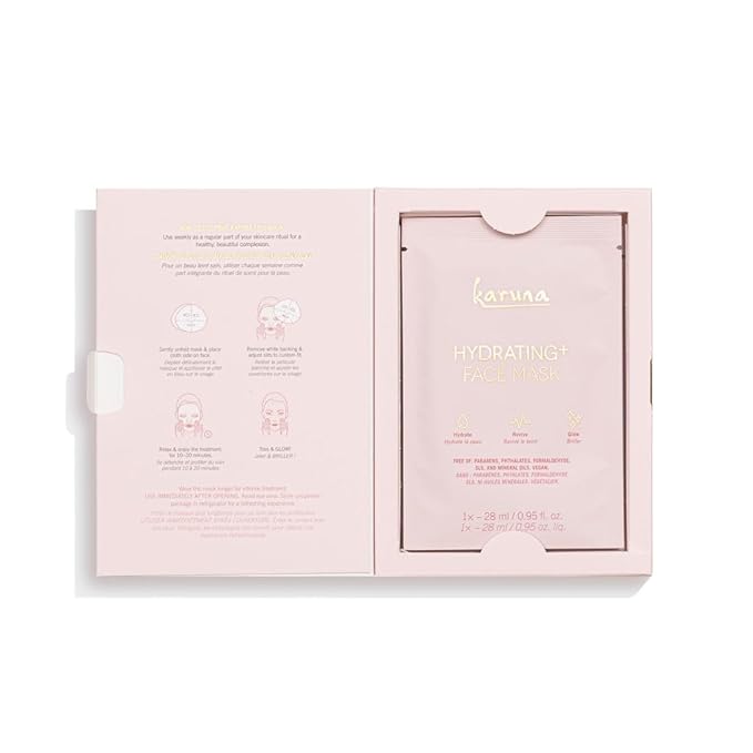 Karuna Skin - Hydrating+ Facial Mask for Well-Moisturized & Hydrated Skin, Glow-Enhancing Facial Skin Care Products, Hydrating Face Masks with Natto, Niacinamide & Sodium Lactate, 1 Pack