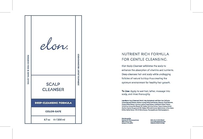 Elon Thinning Hair Scalp Cleanser - Revitalizing & Exfoliating Scalp Treatment for Hair Growth – For Women & Men – Color Safe & Paraben Free (6.7 Oz.)