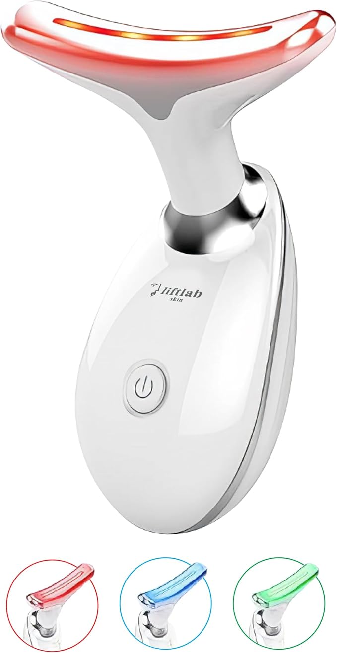 LiftLab Skin Sculptor - 3-in-1 LED Light Facial and Neck Massager - Rejuvenation, Relaxation & Firmness - Red, Blue & Green Light Modes - Portable, Ergonomic Design for Home Skincare