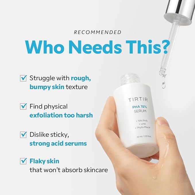 TIRTIR PHA 15% Exfoliating Serum - Hydrating Water Peeling for Smooth, Radiant Skin - Gentle PHA & LHA Formula for Sensitive Skin