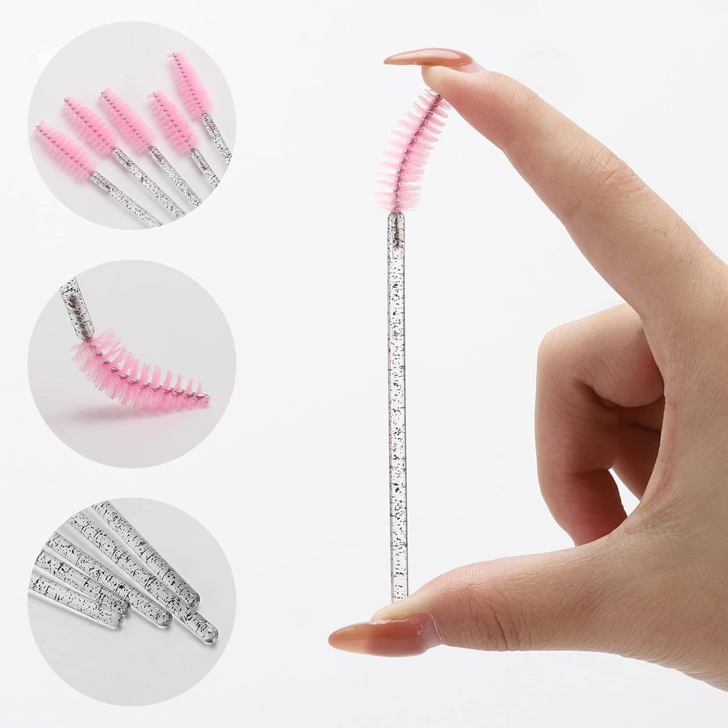 100 Pcs Disposable Eyelash Brush, Mascara Wands Makeup Brushes Applicators Kits for Eyelash Extensions, Eyebrow Brush with Container (Pink, Black)