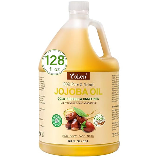 1 Gallon Jojoba Oil EWG Verified - 100% Pure Jojoba Oil Bulk Cold Pressed Unrefined Hexane Free Virgin Golden Jojoba Carrier Oil for Hair Skin Massage DIY Natural Body Moisturizer