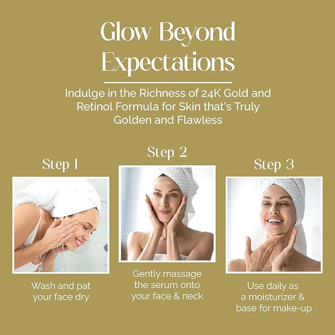 Bella Beauty 24K Gold & Retinol Face Serum - Reduces Age Spots, Fine Lines & Wrinkles, Lifting & Firming - Dermatologist Tested, Cruelty-Free Korean Skin Care for All Skin Types - 1.69 Fl. Oz