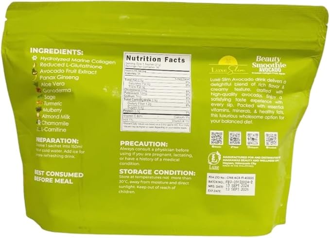 10 Sachets Luxe Beauty by Anna Magkawas Avocado Beauty Smoothie Collagen Drink Mix