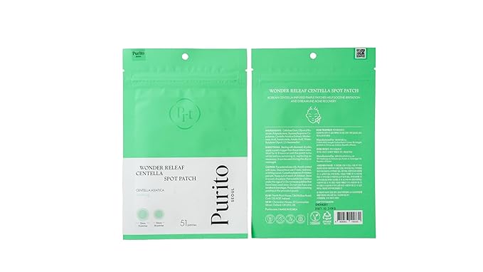 PURITO SEOUL Wonder Releaf Centella Spot Patch, Korean Centella, for Sensitive Skin, Soothing, Pimple Patches for Face, Spot Stickers, K-Beauty, 51 Count