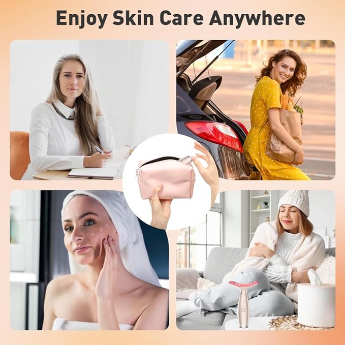 Facial Massager, 3 Modes Face Sculpting Tool, Vibrating Neck Face Massager with Thermals (Rose Gold)