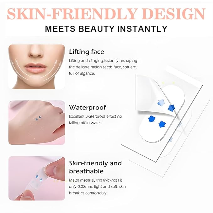 Kaely 80 Pcs Instant Face Lift Tape,Antiaging Body Shaping Tape,Neck Lifting Tape for Saggy Skin,Facelift Tape and Bands for Double Chin Jowls Thigh,Creates V-Shaped Face