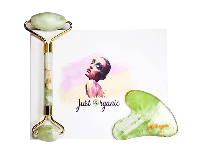 Jade Roller & Gua Sha Set Facial Beauty Tools, Face Roller Skin Massager for Face, Neck and Eye Treatment Ice Roller for Skin Care Routine & Puffiness Relief (Green)