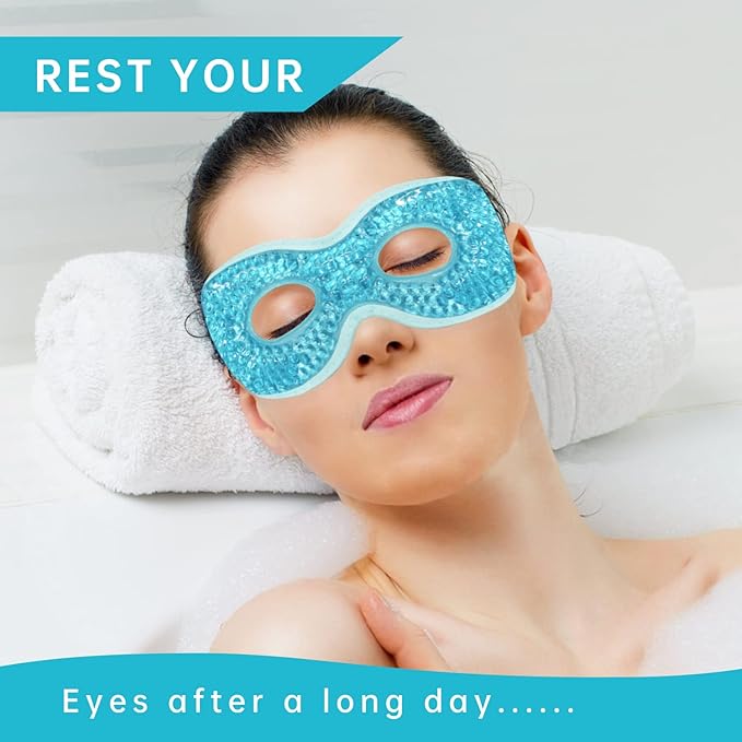 2 PCS Ice Eye Mask Reusable Ice Pack Hot/Cold Compress Gel Bead Cooling Mask for Puffiness/Dark Circles/Headaches/Migraines/Stress Relief (Blue)