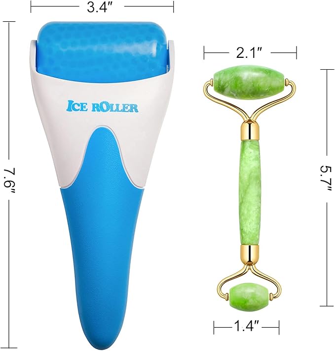 AECW (Jade Roller + Ice Roller) 2 in 1 Ice Roller for Face & Eye Puffiness Relief and Jade Roller for Face Eyes Body Neck Facial Massage Tool Roller