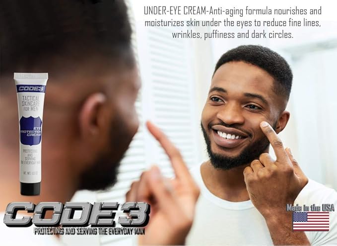 CODE 3 Eye Protection for Men- Best Nourishing Anti-Aging Eye Cream with Caffeine and Hyaluronic Acid to Reduce Puffiness, Wrinkles, and Dark Circles.