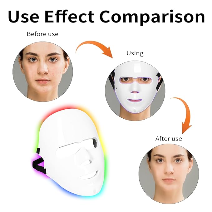 7 Colors L E D Face Mask Light Therapy, Red&Blue Light Therapy for Face,7 Colors Facial Light Therapy Mask, Skin Care Salon at Home, Portable, Rechargeable