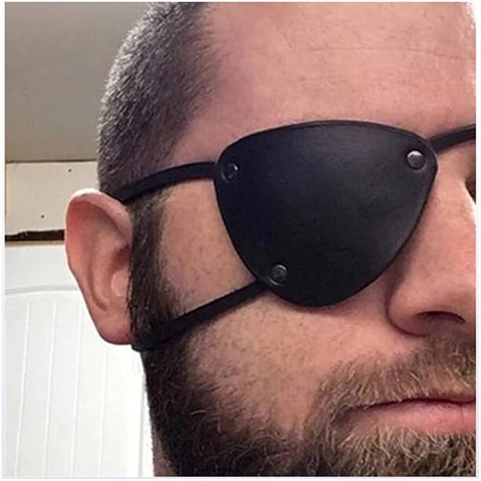1 Pair Retro Single Eye Patch - Black Eye Patches - PU Leather Pirate Eye Patch Cover Adjustable Medieval Steampunk Blindfold for Adults Role Play Costume Accessories