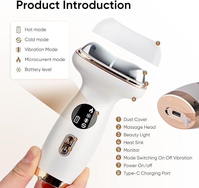 Red Light Therapy for Face and Neck - Microcurrent Facial Device with Gua Sha Tool, 7-in-1 LED Face Sculptor, Cold Heat Facial Massager for Tightening & Lifting