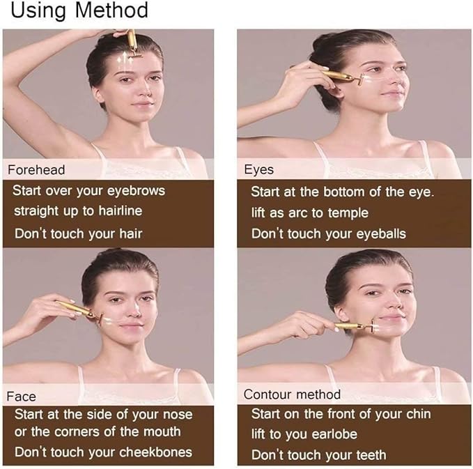 Beauty Bar 24k Gold Skin Care Face Massager Roller, 2 in 1 Electric 3D Roller and T Shape Energy Beauty Bar for Face Lift and Skin Tightening