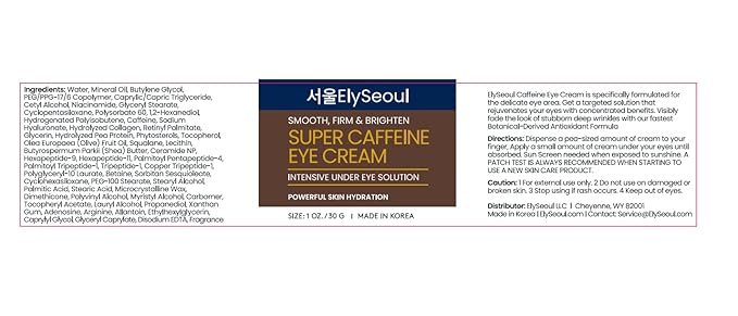 Korean Caffeine Collagen Eye Cream: Puffiness & Dark Circles Under Eye Treatment - Anti-Aging with Peptides & Hyaluronic Acid, 1 oz / 30g