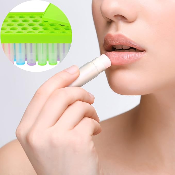 Maitys 2 Sets Lip Balm Tray and Spatula Portable Lip Filling Tray and Spatula Set Lip Tube Holder Lip Tubes Lip Balm Containers Lip Gloss Making Kit(Green)