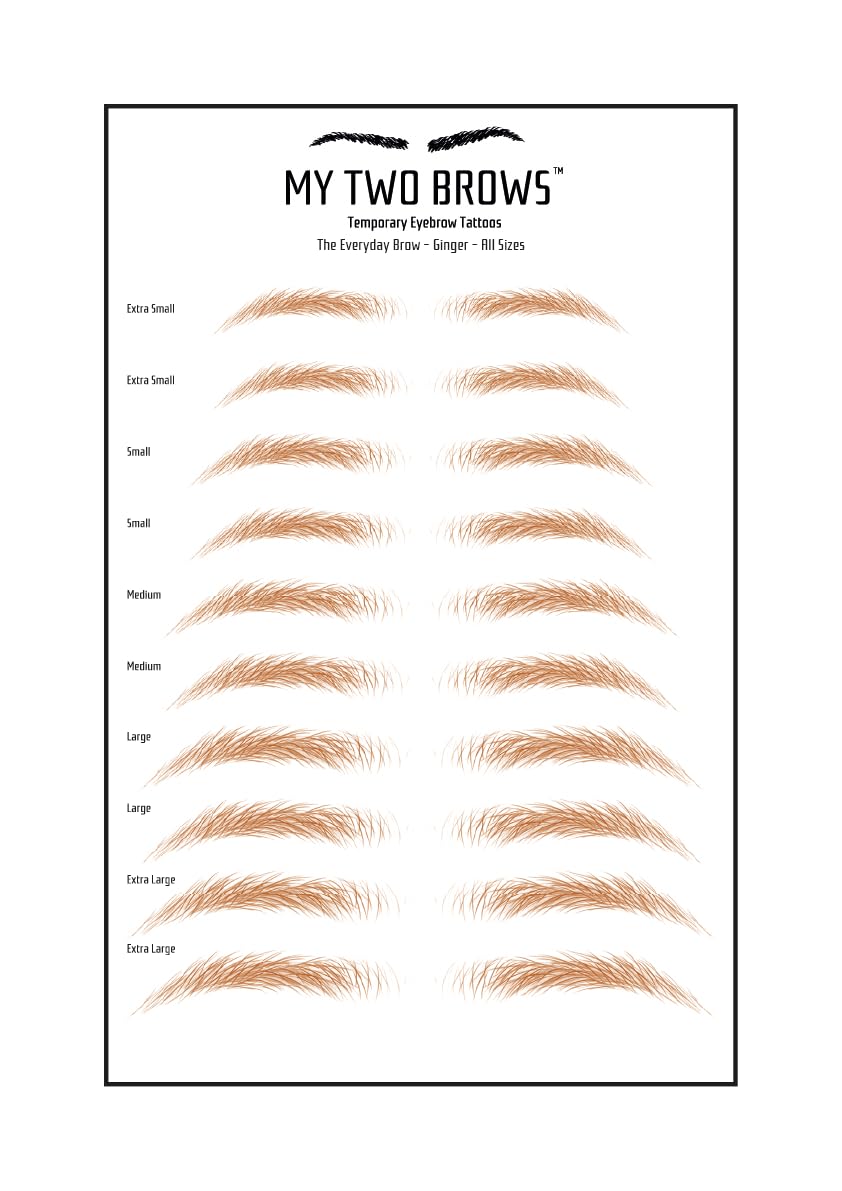 (10 pairs) Ginger Temporary Eyebrow Tattoo - Extra Large Size - Waterproof & Smudgeproof - Everyday Brow Style Eyebrow Stickers - Sheet Lasts up to 30 Days - Won't Work on Existing Brows