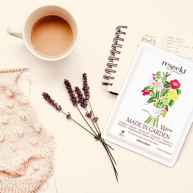 RESPEKT Facial Sheet Mask for Pore Tightening, Collagen Boost, Dark Spots, Moisturizing, Wrinkles: Collagen, Peptide, Hyaluronic Acid, Diamond Powder, Niacinamide, Biodegradable Sheet, 1 Sheet