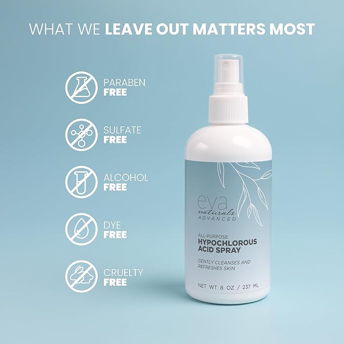 Eva Naturals Hypochlorous Acid Face Spray | Refreshing Facial Cleanser Mist for Sensitive Skin | Post-Workout Skin Toning Spray | Non-Toxic Hydrating Acne Treatment