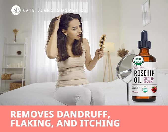 Kate Blanc Cosmetics Rosehip Oil for Face & Skin (4oz, Organic, Pure, Cold Pressed) Rosehip Seed Face Oil for Facial & Gua Sha Massage