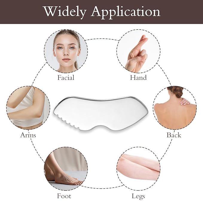 Tyqour 1pcs Stainless Steel Gua Sha Tool, Gua Sha Massage Tool, Gua Sha Body Tool, Face Scraper Tool, Face Gua Sha for Tighten Skin, Metal Gua Sha Tool for Blood Circulation & Lymphatic Drainage