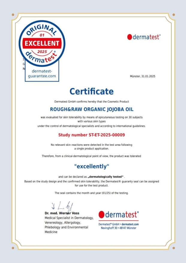 ROUGH & RAW, USDA Organic Cold-Pressed 100% Pure Golden Organic Jojoba Oil from Israel, made in Korea 1.52 fl.oz