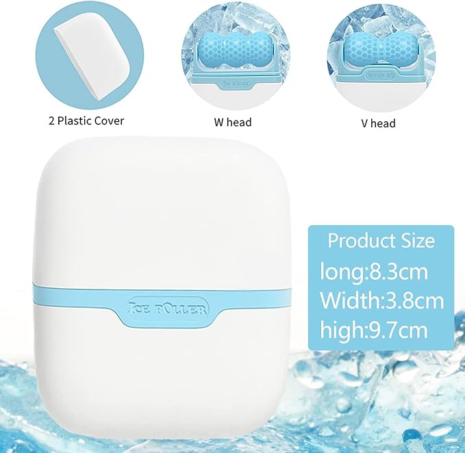 2-in-1 Ice Roller for Face Skin Care Tool Personal Skin Cooling Ice Roller Therapy Tools, Cold Facial Ice Roller Massager for Eye Puffiness, Migraine, TMJ Pain Relief & Minor Injury (Blue)