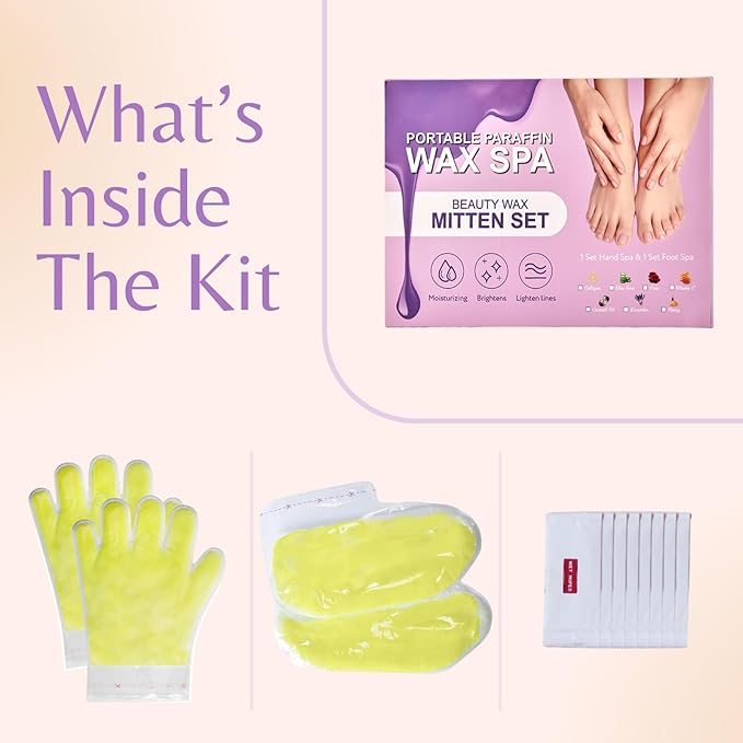 10-Minute Paraffin Hand & Foot Treatments, Self Contained Paraffin Wax Gloves and Booties Set for Intensive Hydration At Home (Honey)