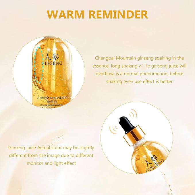 Ginseng Serum,Ginseng Polypeptide Anti-Ageing Essence Oil,Ginseng Gold Polypeptide Anti-Wrinkle Essence,One Ginseng Per Bottle for Tightening Sagging Skin Reduce Fine Lines (2PCS)