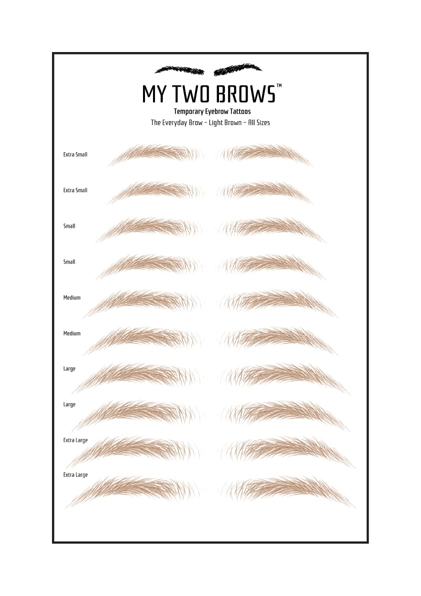 (10 pairs) Light Brown Temporary Eyebrow Tattoo - Small Size - Waterproof & Smudgeproof - Everyday Brow Style Eyebrow Stickers - Sheet Lasts up to 30 Days - Won't Work on Existing Brows