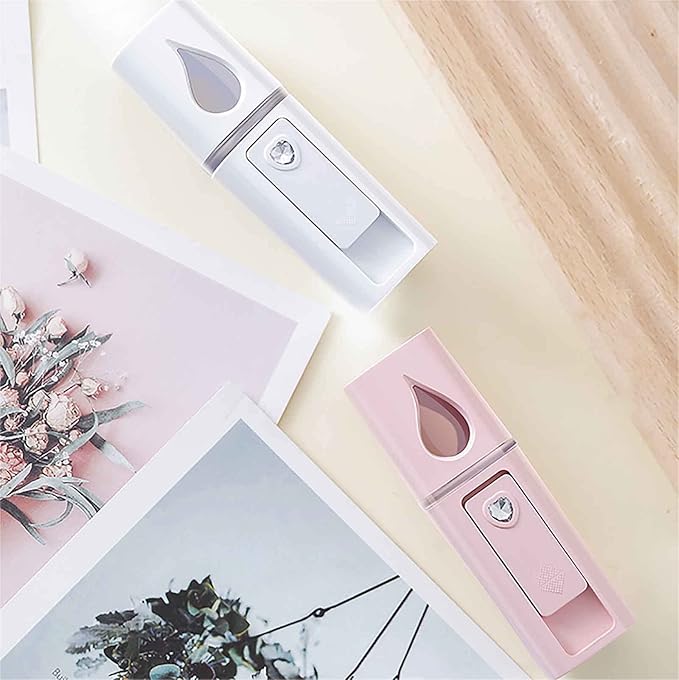 GIVERARE Nano Facial Steamer, Handy Mini Mister with Mirror, USB Rechargeable Mist Sprayer, Visual Water Tank Moisturizing&Hydrating for Face, Makeup, Skin Care, Eyelash Extensions-White