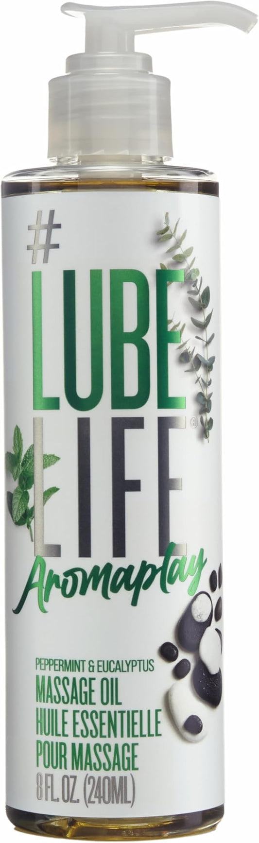 #Lube Life Aromaplay Eucalyptus and Peppermint Massage Oil, Aphrodisiac, Essential Oil for a Revitalizing Full Body Aromatherapy Massage, 8 Fl Oz