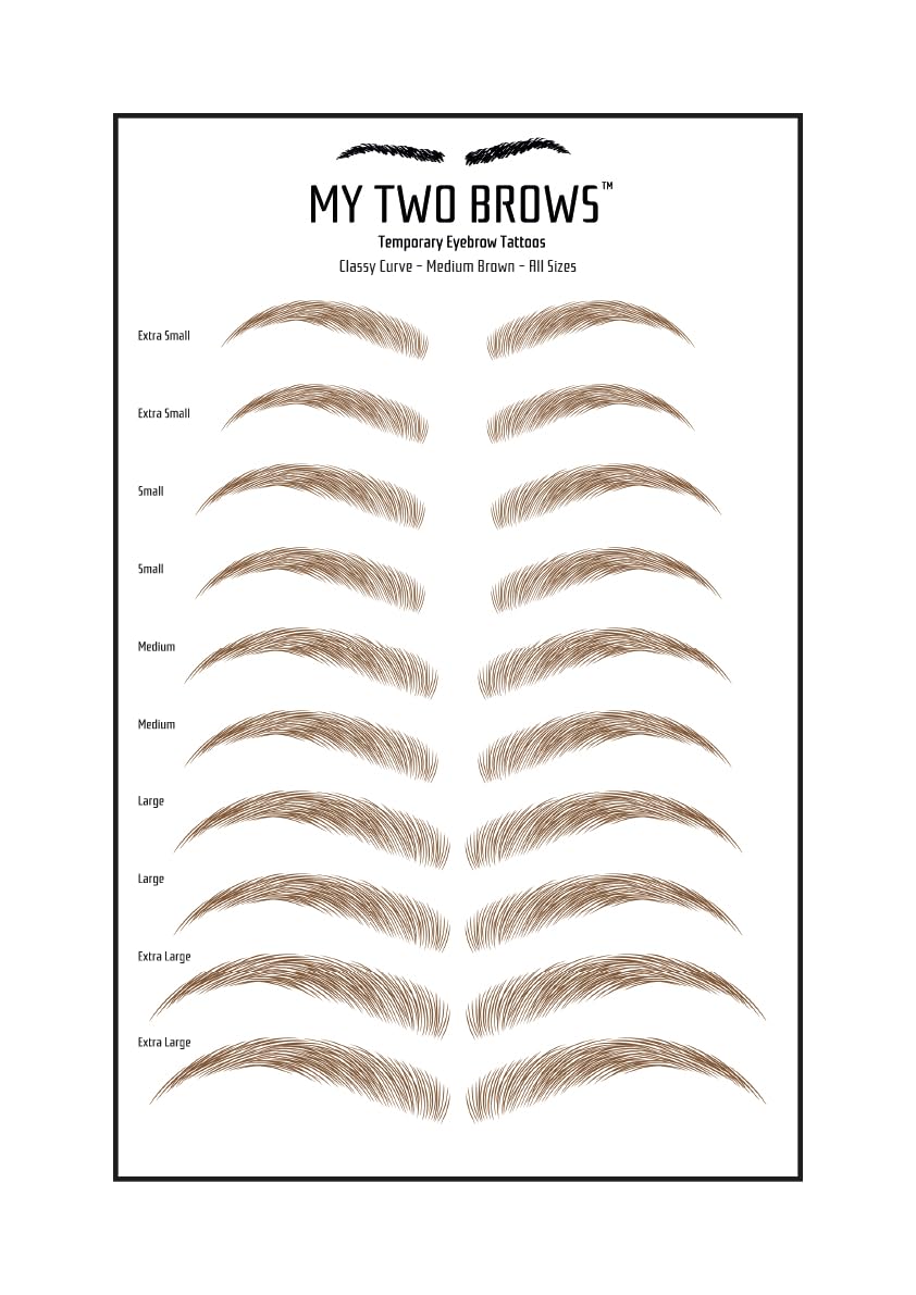 (10 pairs) Medium Brown Temporary Eyebrow Tattoo - Extra Small Size - Waterproof & Smudgeproof - Classy Curve Style Eyebrow Stickers - Sheet Lasts up to 30 Days - Won't Work on Existing Brows