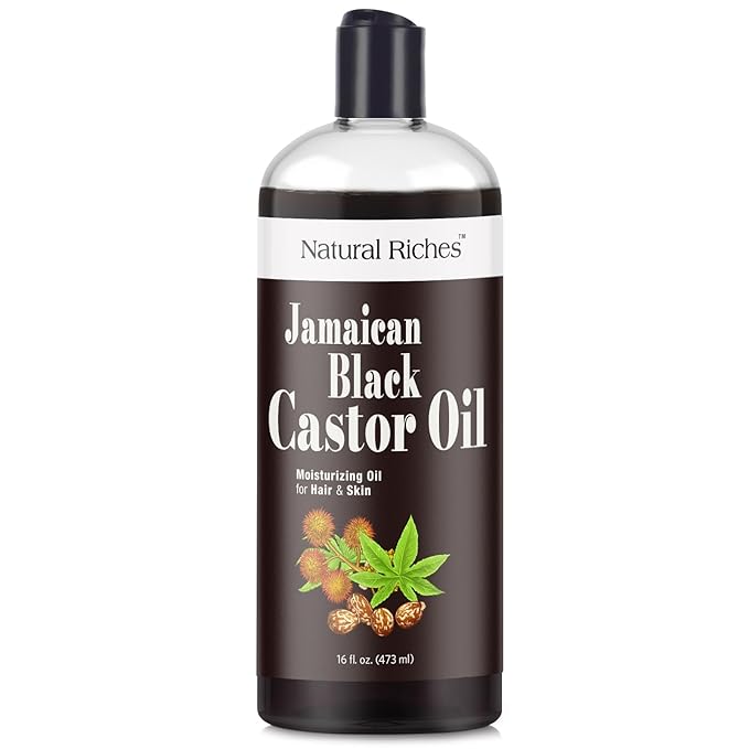 Natural Riches Jamaican Black Castor Oil Pure Organic Cold Pressed for Hair Growth Skin Care for Dry Skin Conditioning Eyebrows Eyelashes Scalp and Nail Moisturizes & Repairs 16fl.oz.