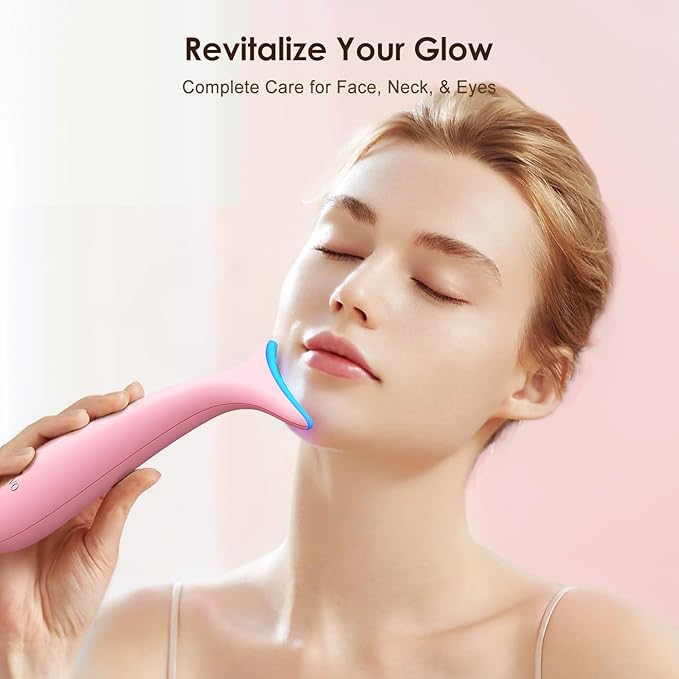 Facial and Neck Massager for Face, Neck - Skin Lifting & Firming - Wrinkle & Dark Circle Reducer - at Home Skin Care Face Sculpting Tool and Neck Massager-Pink