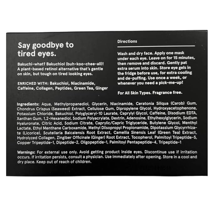 BRO MASK Under Eye Gel Pads: Cooling Eye Patches for Dark Circles and Puffiness | Anti Aging Hydrogel Eye Patch Set + Bakuchiol, Green Tea, Hyaluronic Acid, Caffeine, Niacinamide/Vit B3 (4 X 6 Pairs)