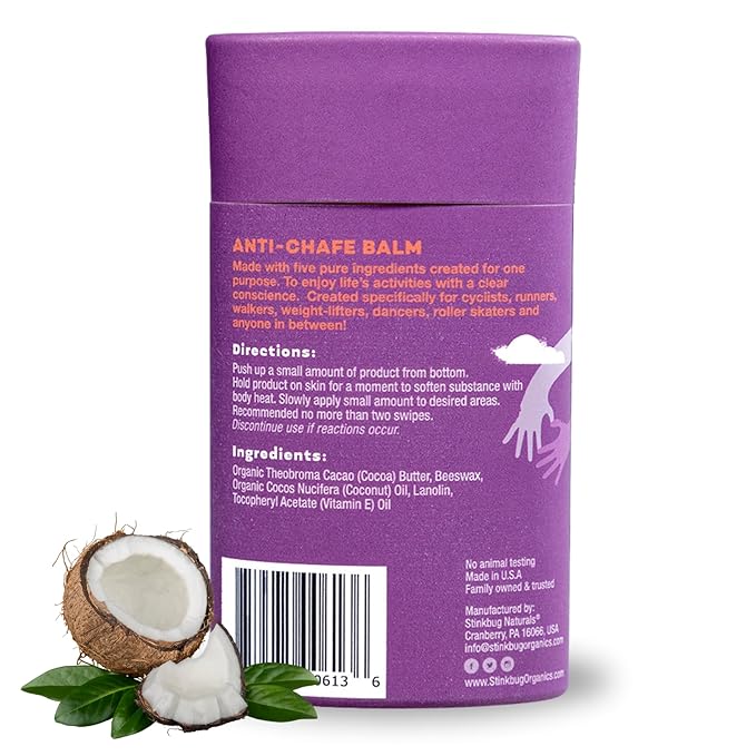 Stinkbug Naturals Organic Plastic Free Anti-Chafe Balm Stick, 100% Natural Ingredients, Aluminum Free Packaging, 2.45 Ounce Pack of 1