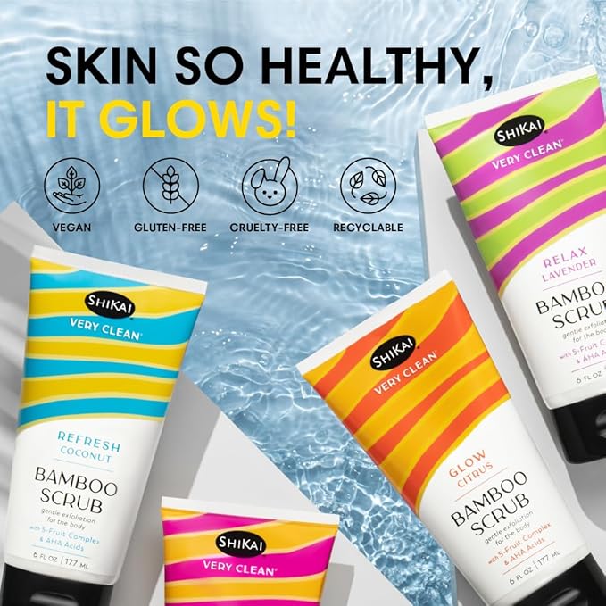 ShiKai Very Clean Bamboo Body Scrub (Glow Citrus, 6 oz) | Gentle Hydrating & Exfoliating Skin Cleanser | With 5 Fruit Complex & AHA Acids